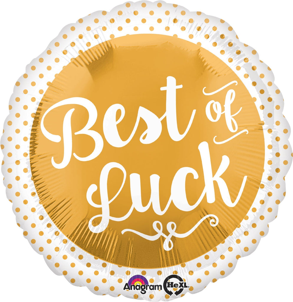 18" Best of Luck Gold Balloon Packaged