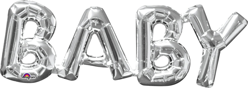 26" X 9" Jumbo Phrase "BABY" Silver Balloon Packaged
