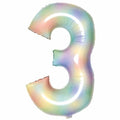 Amscan 34″ Number 3 Pastel Rainbow Foil Balloon shaped like the number three.