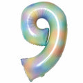 34″ Number 9 Pastel Rainbow Foil Balloon in the shape of the number nine with a pastel rainbow gradient.