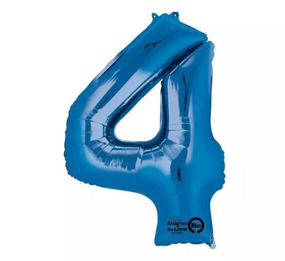 34″ Supershape 4 Blue Balloon Foil Balloon in the shape of the number four.