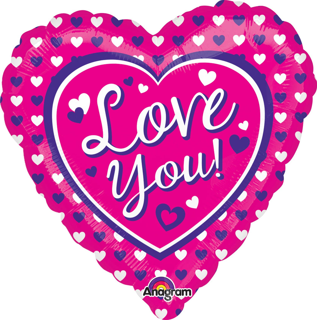21" Love You Purple & White Hearts Balloon