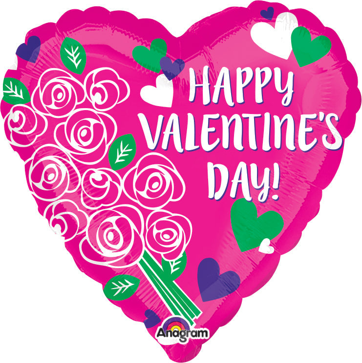 21" Happy Valentine's Day White Roses Balloon