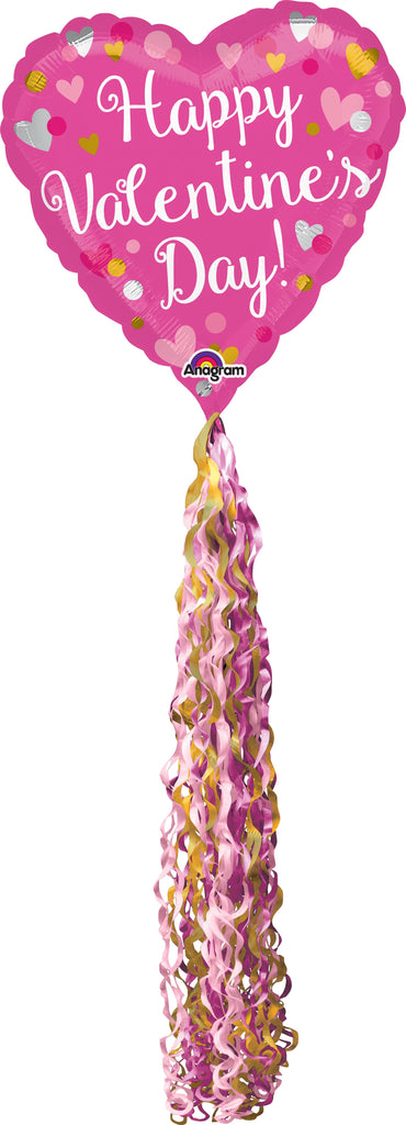 86" Happy Valentine's Day Pink, Silver & Gold Balloon