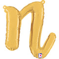 14" Air Filled Only Script Letter "N" Gold Foil Balloon