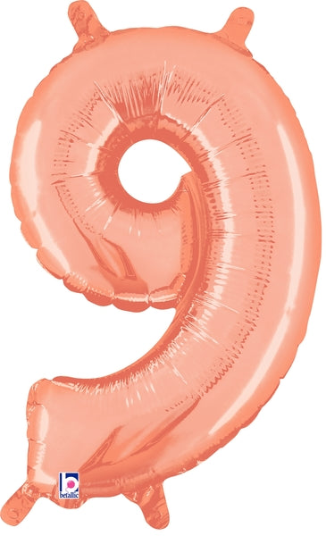 14" Airfill Only (Self Sealing) Megaloon Jr. Number 9 Rose Gold Balloon