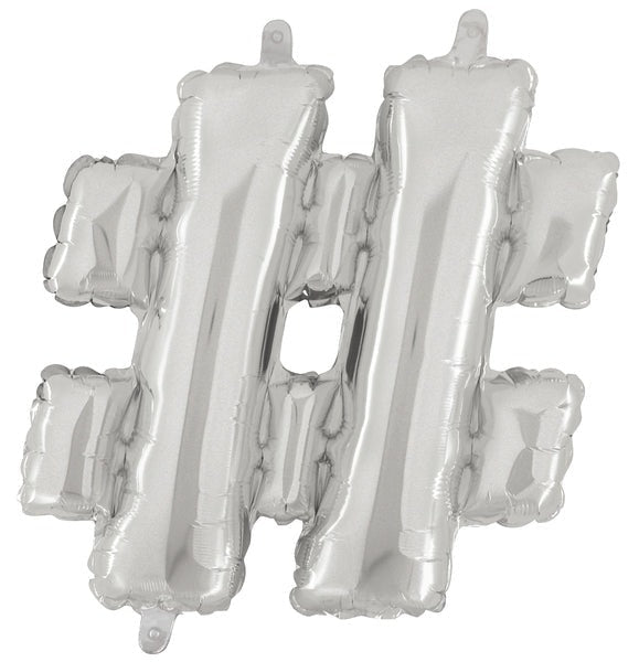 7" Airfill Only (requires heat sealing) Megaloon Jr. Letter Balloons Hashtag Silver