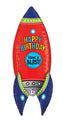 The Betallic Brand 36" Multi-Sided Blasting Birthday Rocket Balloon features a red and blue rocket with green accents, star decorations, and colorful "HAPPY BIRTHDAY" and "Have a BLAST!" text.