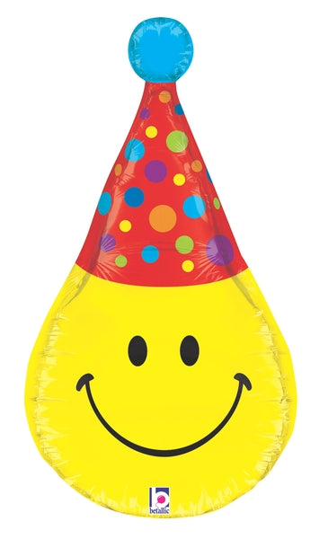 33" Multi-Sided Smiley Party Hat Balloon