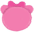 The Betallic 27" Multi-Sided Dimensionals Baby Girl Bear Balloon features a pink, round design with bear ears and a large polka dot bow on top, resembling a cartoon bear face with a plain center.
