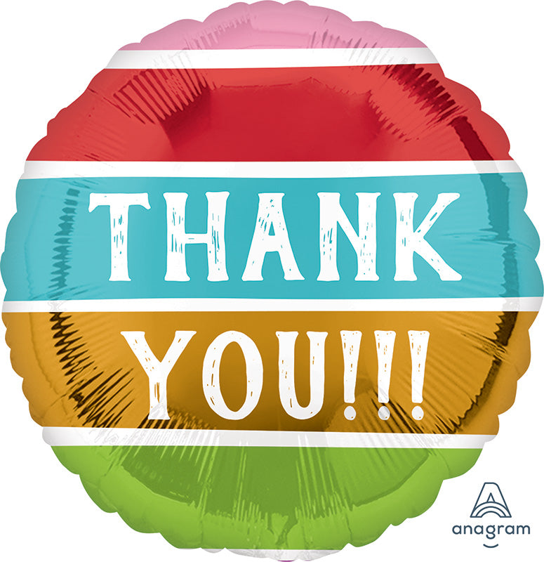 18" Thank You Striped Colors Foil Balloon