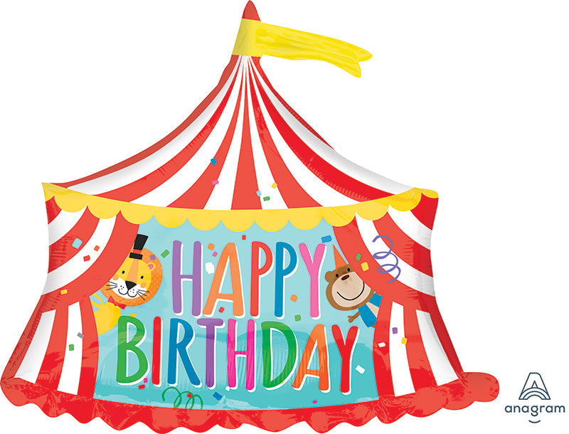 28" Jumbo Circus Tent Happy Birthday Foil Balloon