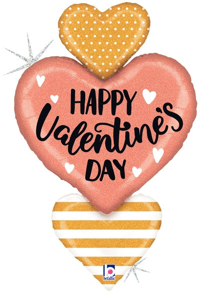 38" Rose Gold Valentine Heart Trio Foil Balloon