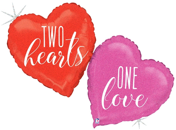 41" Glitter Holographic Two Hearts One Love Foil Balloon