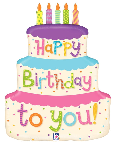 27" Foil Shape Balloon Girly Happy Birthday Cake