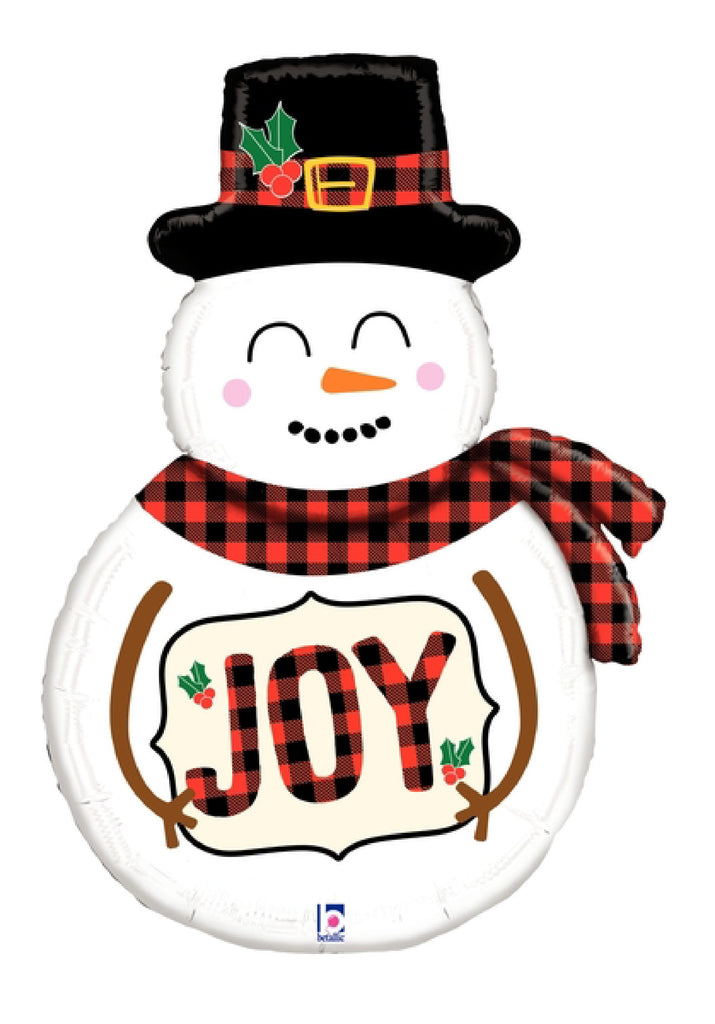 39" Foil Shape Buffalo Plaid Snowman Foil Balloon