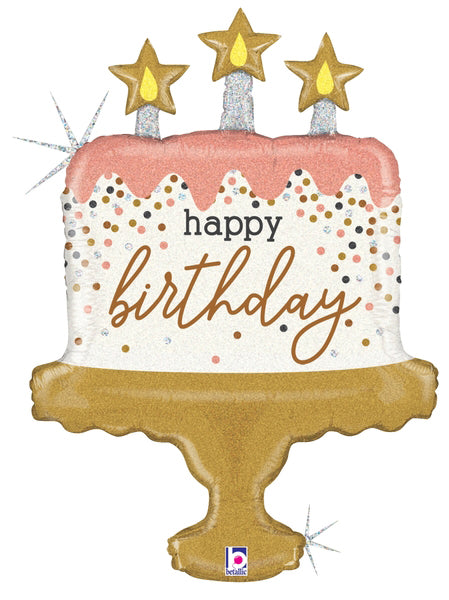 33" Holographic Birthday Cake Confetti Foil Balloon