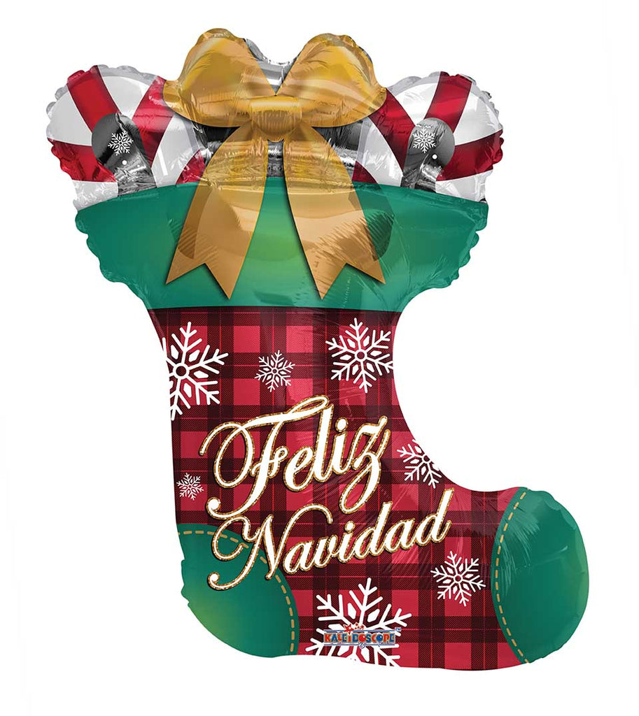 Manufactured by Convergram in Mexico measuring 36 Inches with message Feliz Navidad Bota. Balloon is shown uninflated.