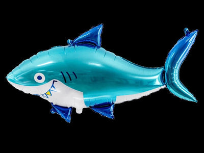 Blue 36″ Shark Foil Balloon shaped like a shark.