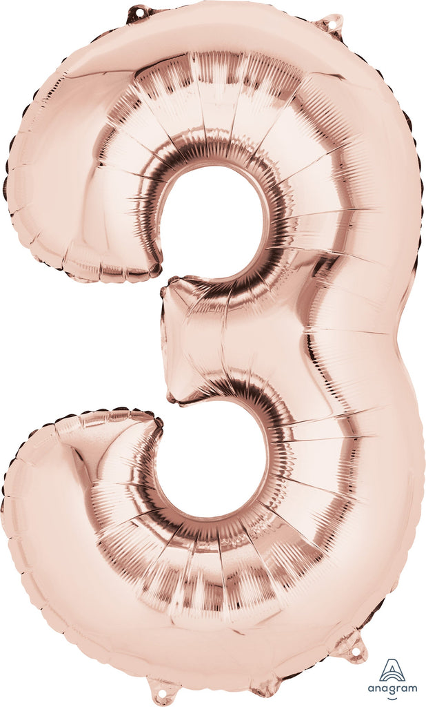 33" Jumbo Anagram Brand Number 3 Rose Gold Balloon
