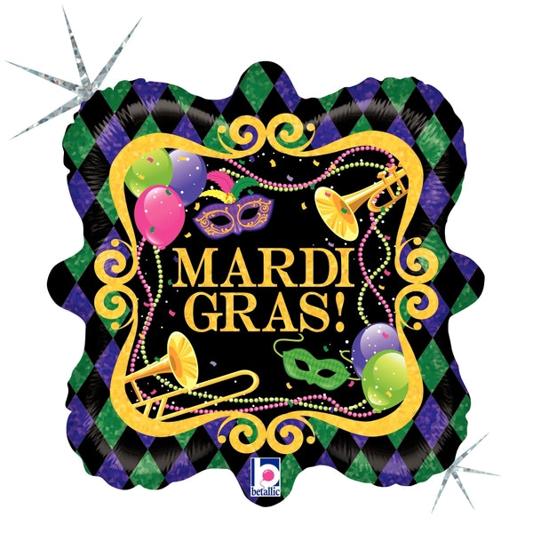 18" Square Holographic Balloon Mardi Gras Party