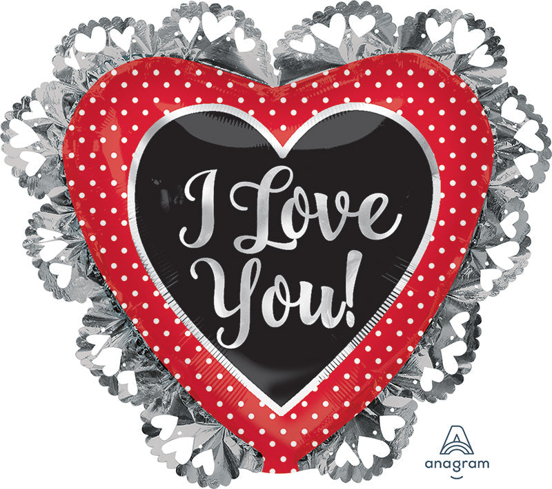 23" I Love You White Dots Balloon