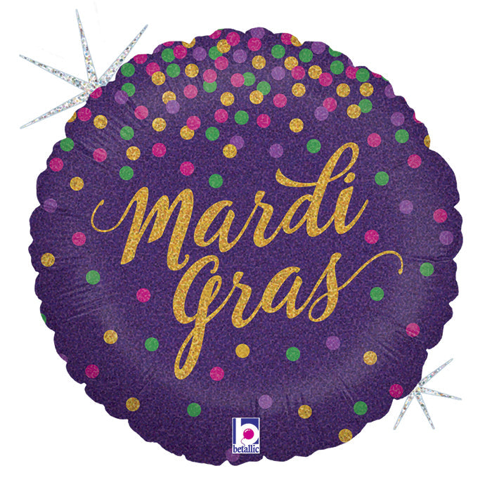 18" Holographic Balloon Glittering Mardi Gras Confetti