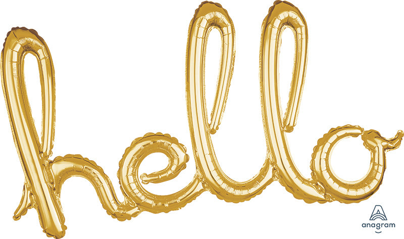 39" Airfill Only Script Phrase "Hello" Gold Foil Balloon