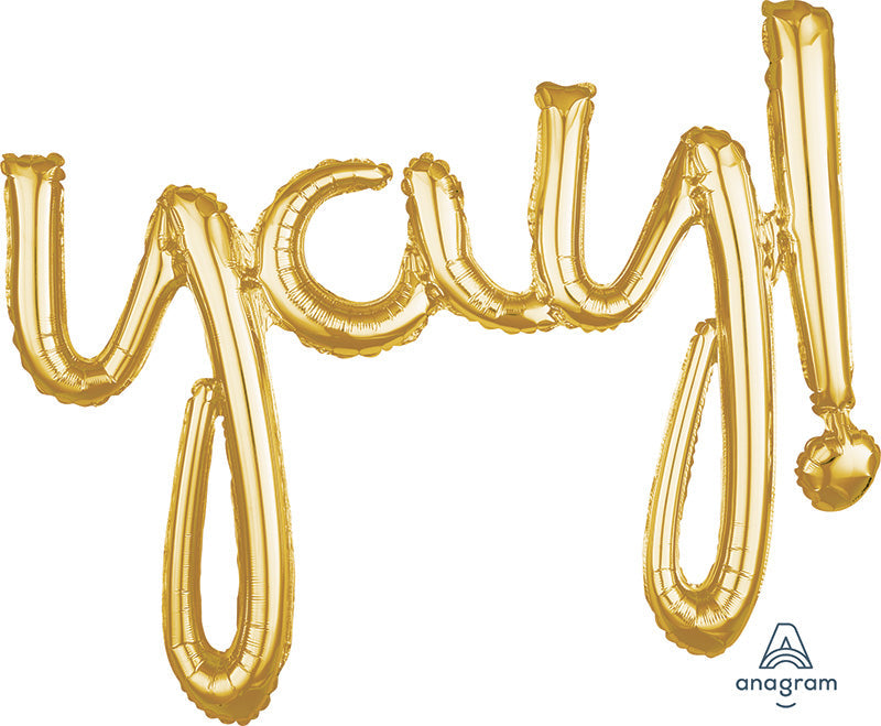 35" Airfill Only Script Phrase "Yay!" Gold Foil Balloon