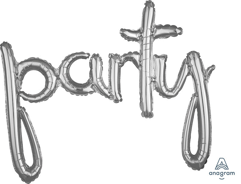 39" Airfill Only Script Phrase "Party" Silver Foil Balloon