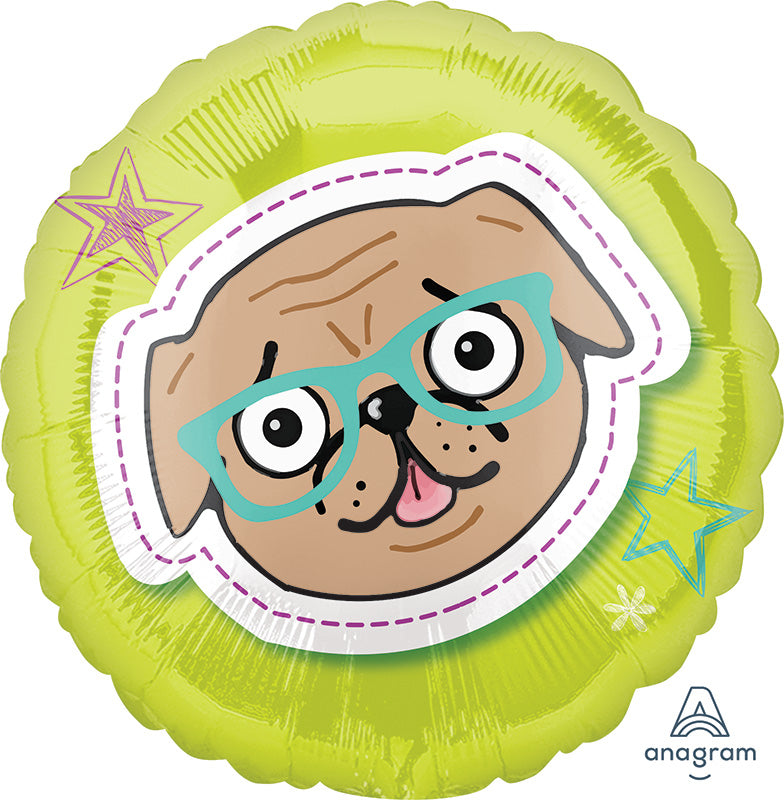 18" Selfie Celebration Dog Pug Foil Balloon