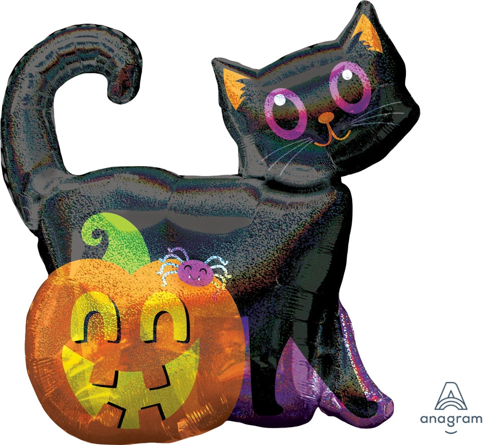 28" Black Cat And Pumpkin Foil Balloon