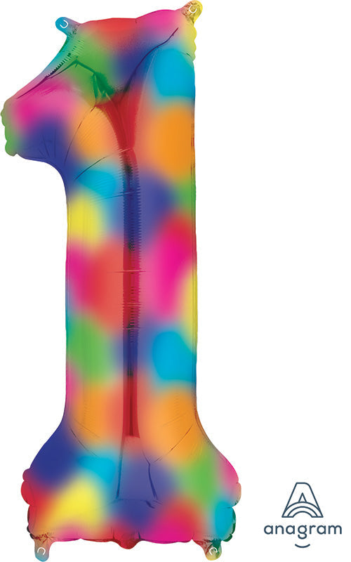 34" Anagram Brand Number 1 Rainbow Splash Foil Balloon