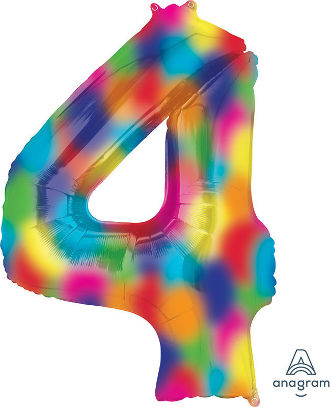 34" Anagram Brand Number 4 Rainbow Splash Foil Balloon