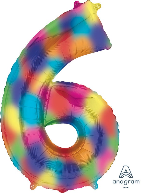 34" Anagram Brand Number 6 Rainbow Splash Foil Balloon