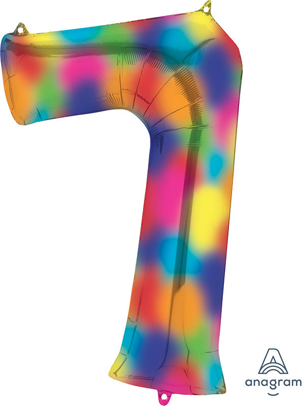 34" Anagram Brand Number 7 Rainbow Splash Foil Balloon