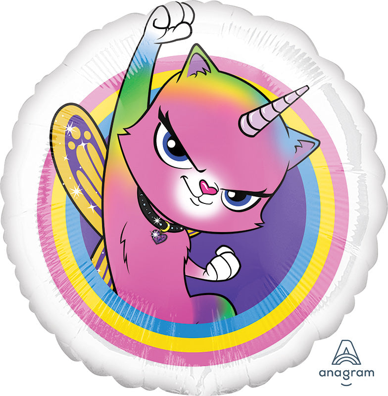 18" Rainbow Butterfly Unicorn Kitty Foil Balloon