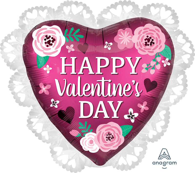 23" Happy Valentine's Day Satin Pomegranate Foil Balloon