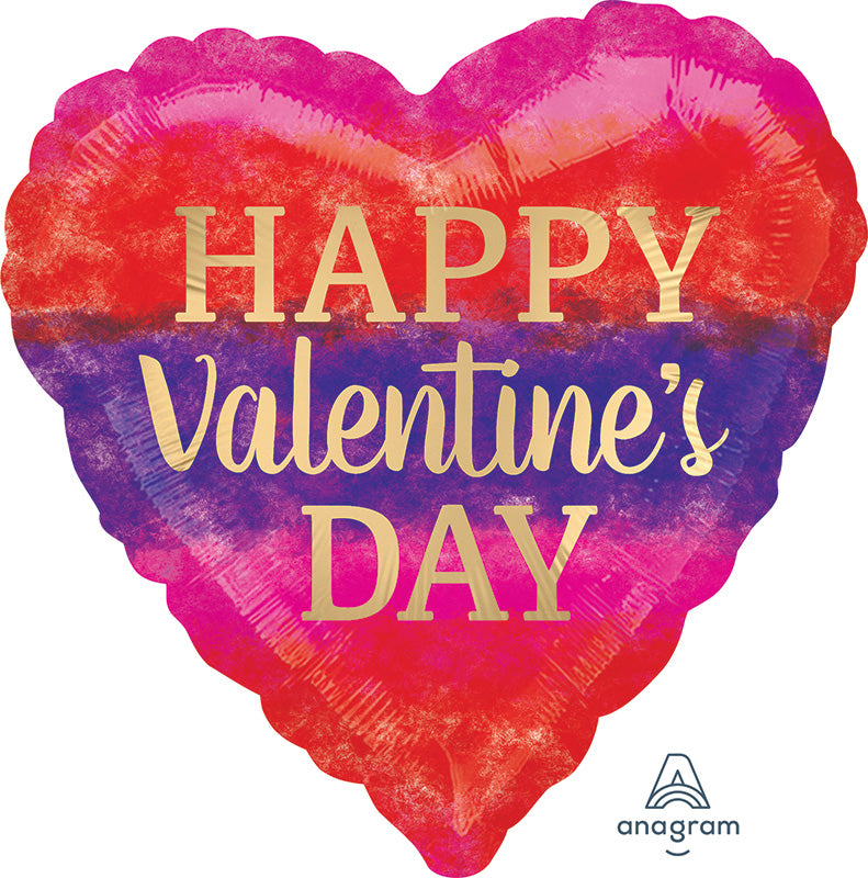 18" Happy Valentine's Day Watercolor Stripes Foil Balloon
