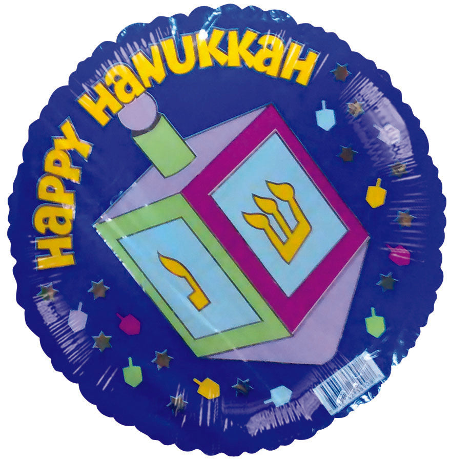9" Airfill Only Happy Hannukka Dreidel Blue Balloon