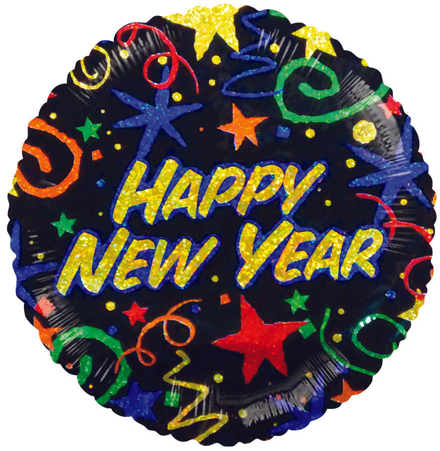 9" Airfill Only Happy New Year Black Holographic Balloon