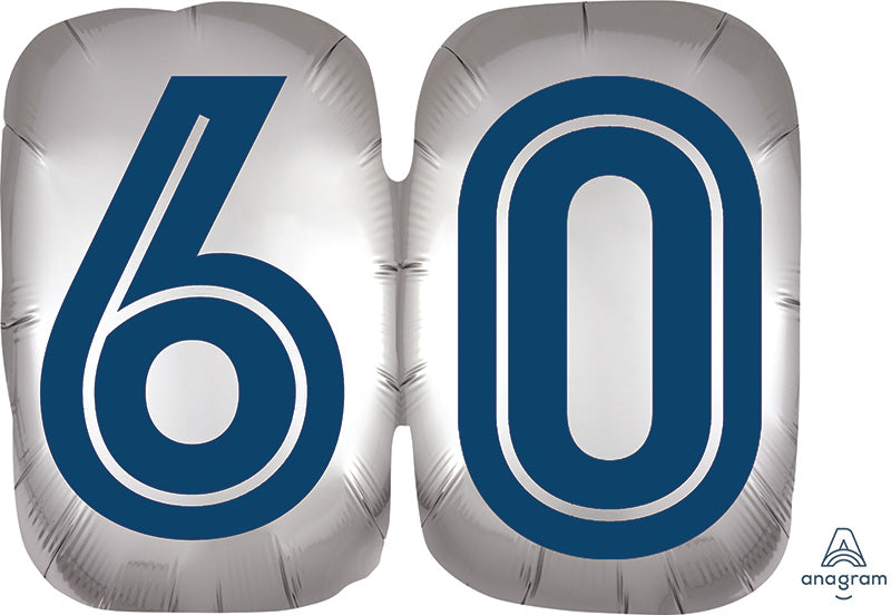 25" SuperShape Silver/Blue Number 60 Foil Balloon