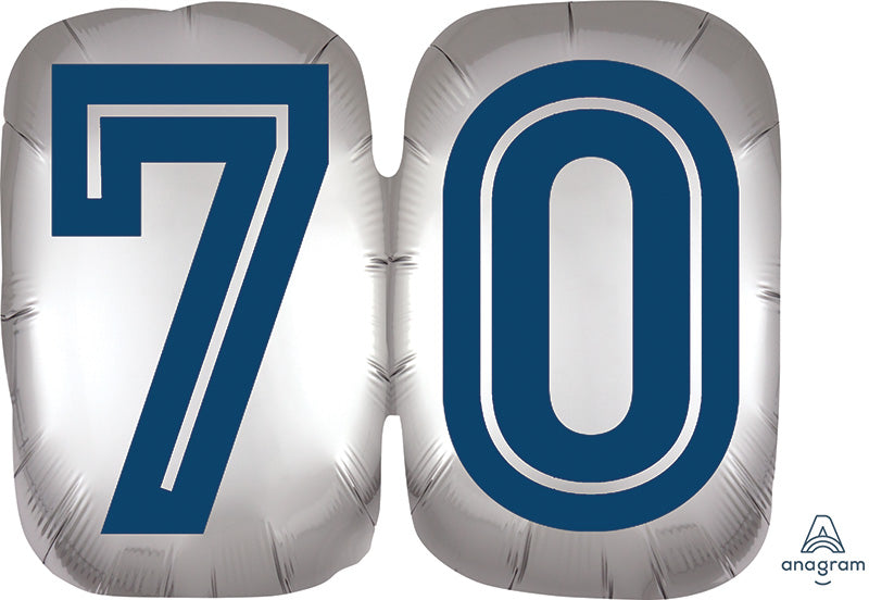 25" SuperShape Silver/Blue Number 70 Foil Balloon