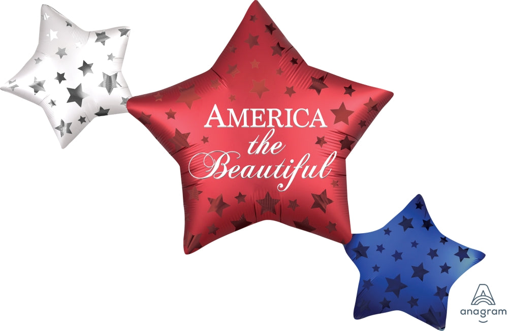 39" Satin Infused Patriotic Star Trio Foil Balloon