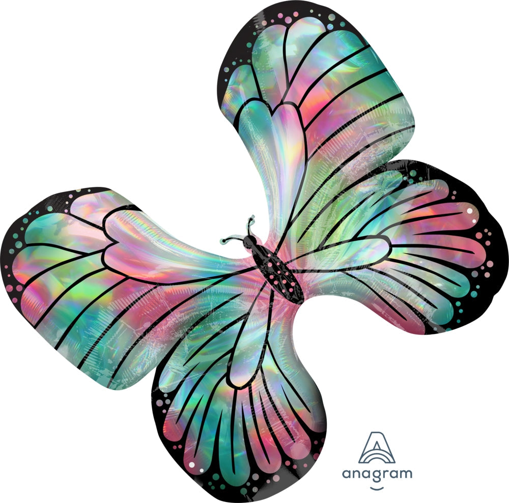 30" Iridescent Teal & Pink Butterfly Foil Balloon