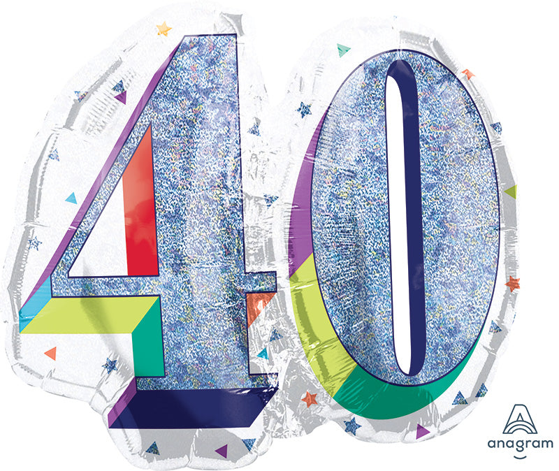 27" Holographic SuperShape Sparkles Number 40 Foil Balloon