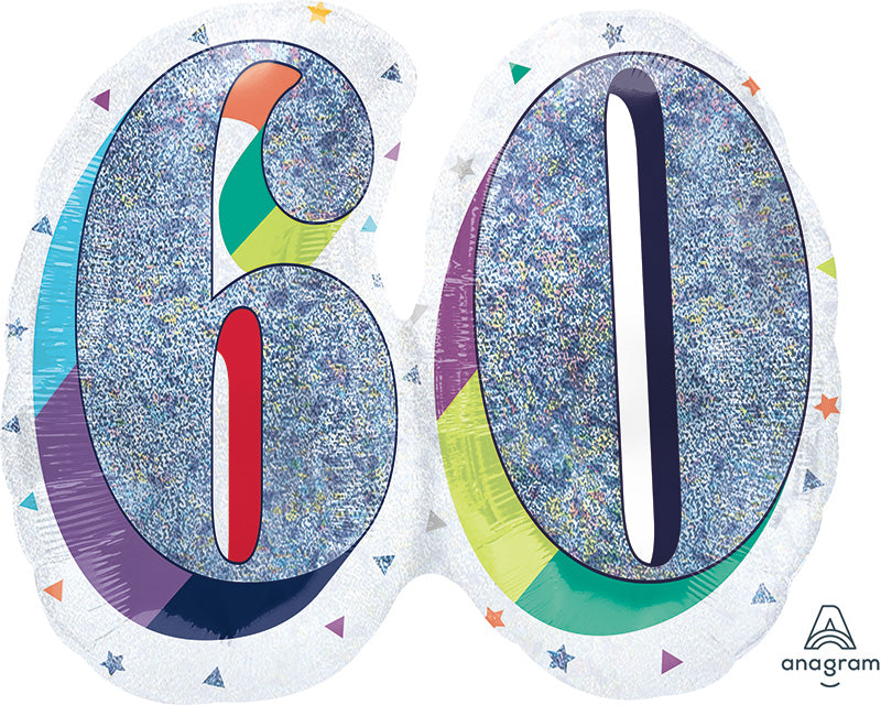 26" Holographic SuperShape Sparkles Number 60 Foil Balloon