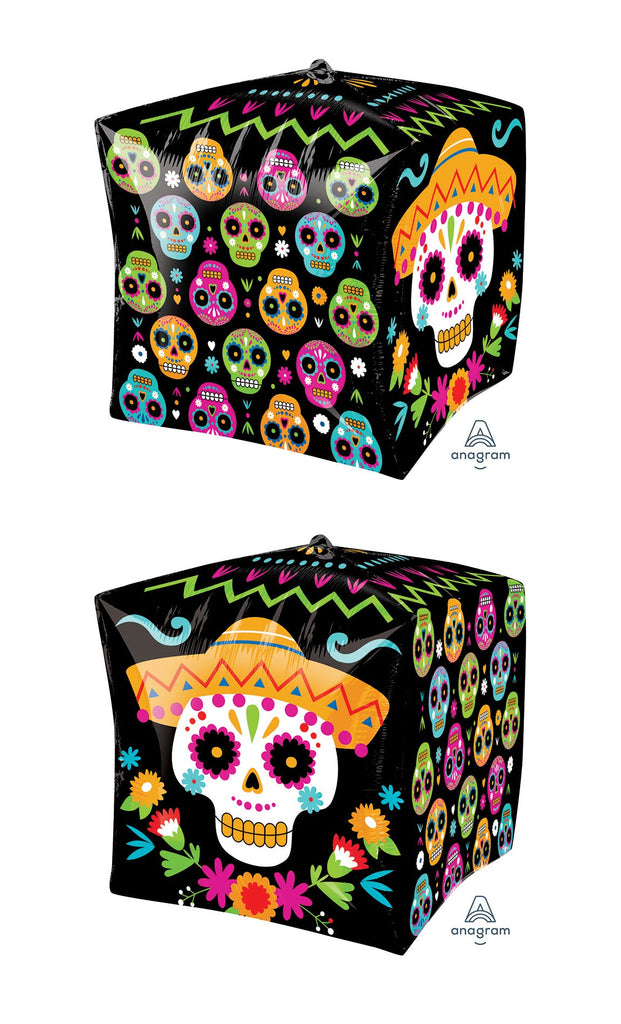 15" Jumbo Cubez Vibrant Day of the Dead Foil Balloon