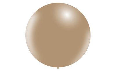 A 36'' Balloonia Latex Balloon in Standard Caramel Toffee from the Professional Line is displayed against a plain white background, featuring a small tied knot at the bottom.
