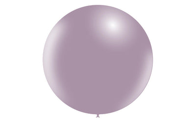 A single, round, 36'' Balloonia Latex Balloons Professional Line Vintage Lavender balloon with a metallic sheen floats against a white background.